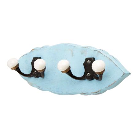 Turquoise Black Double Loop Ceramic Iron Wooden Hooks